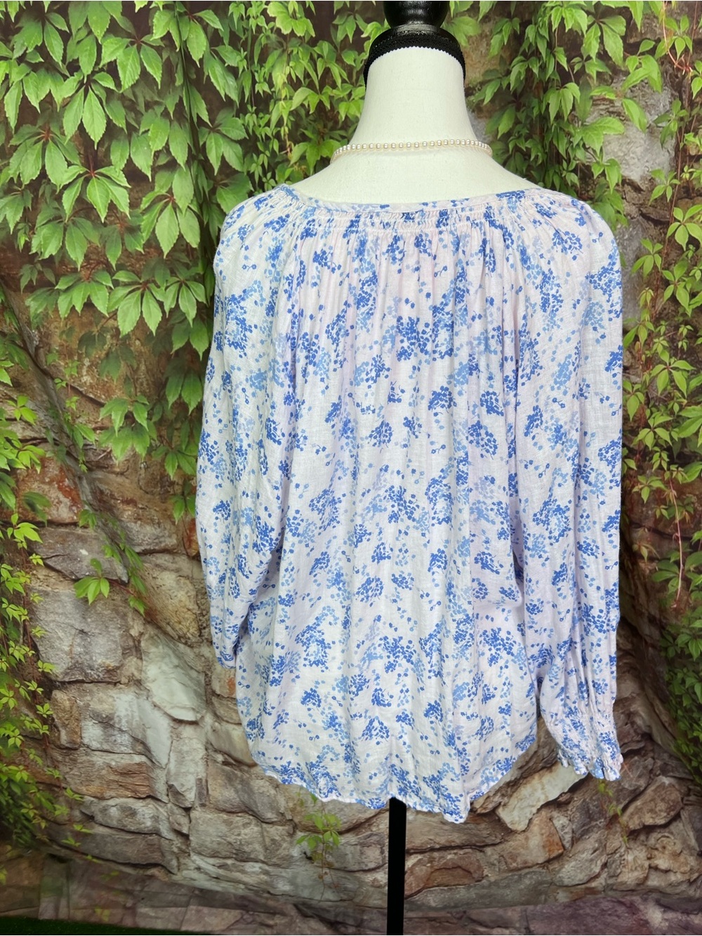 RAILS Blush and Blue Ruffle Cuff Button Front Floral Cottagecore Blouse, XXL - Picture 8 of 12